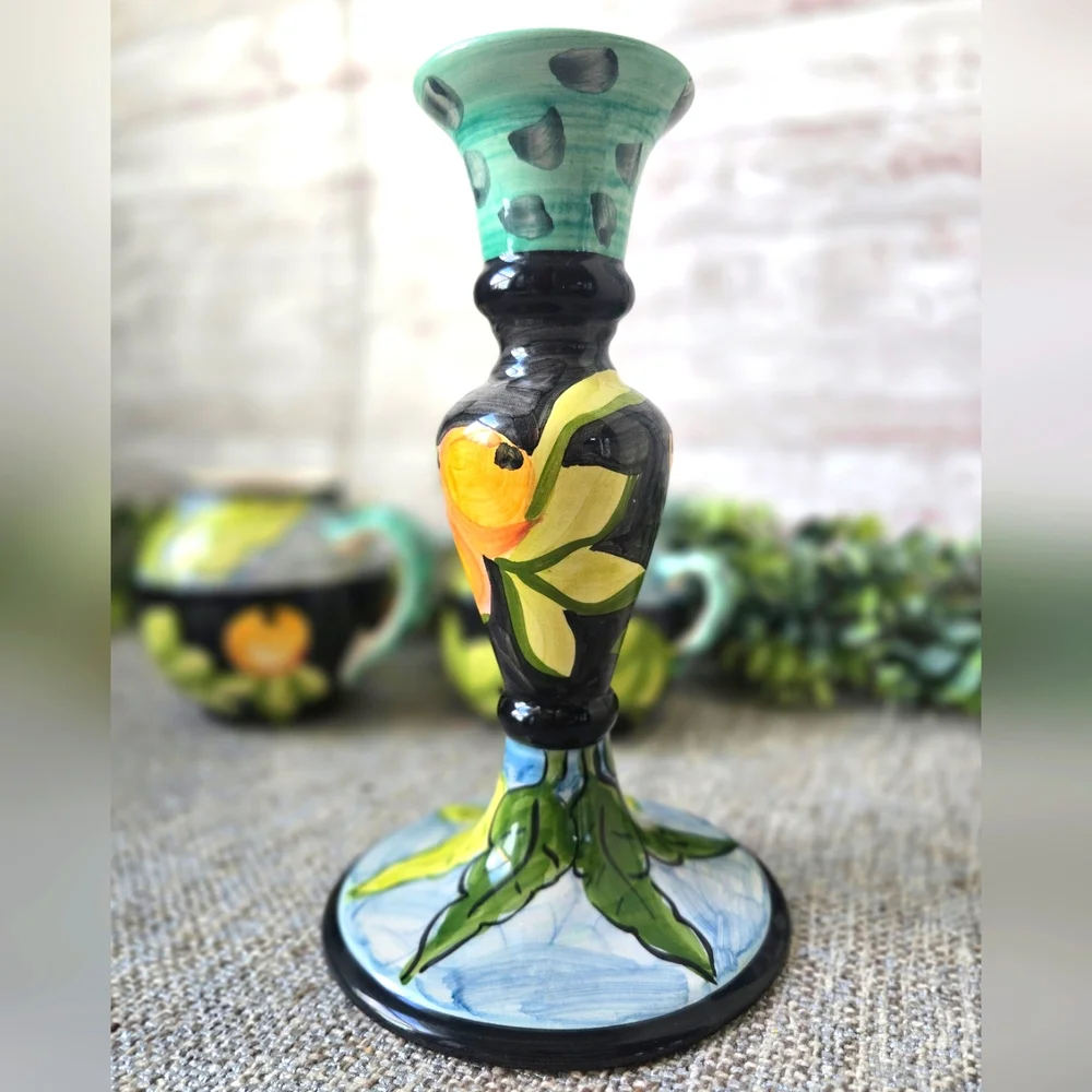 Favanol Porcelain Pedestal Candle Holder | Crate &Barrel | Handpainted